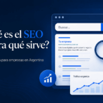 “Qué es el SEO y para qué sirve”, con buscador, resultados orgánicos y gráfico de crecimiento de tráfico para empresas en Argentina.