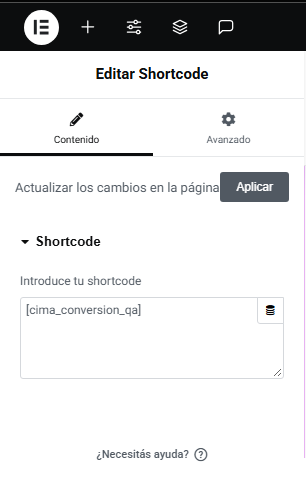 Shortcode de Conversion Q&A en Elementor