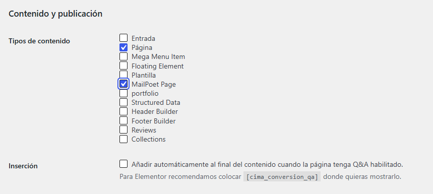 Ajustes de contenido e inserción de preguntas