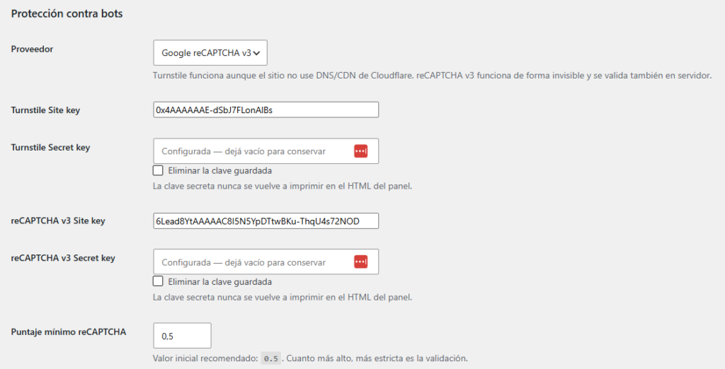 Protección antispam con reCAPTCHA y Turnstile