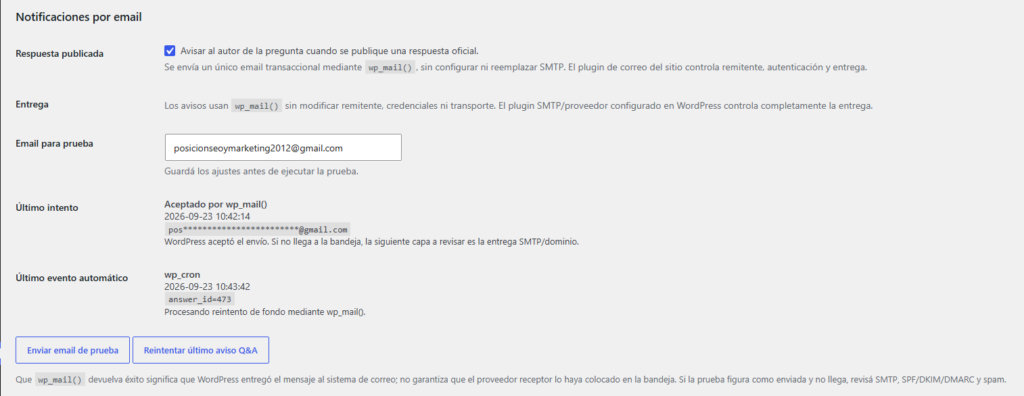 Notificaciones por email de respuestas oficiales