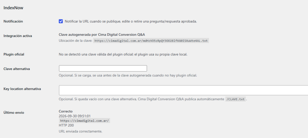 Configuración de notificaciones con IndexNow